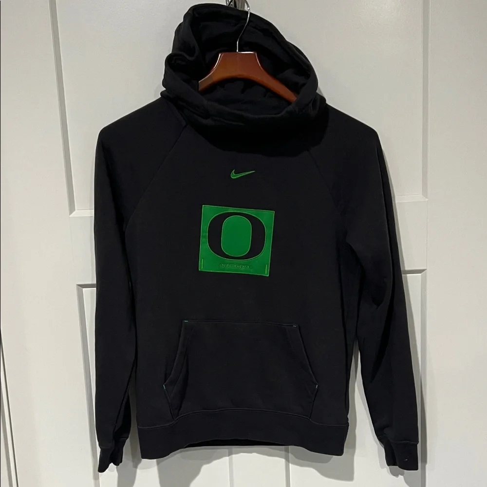 Nike Black Pullover Hoodie with Green Oregon O Logo Sz XS